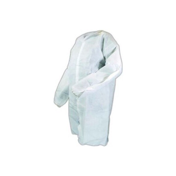 Keystone Safety SMS Lab Coat, No Pockets, Elastic Wrists, Snap Front, Single Collar, White, L, 30/Case LC0-WE-SMS-LG - main
